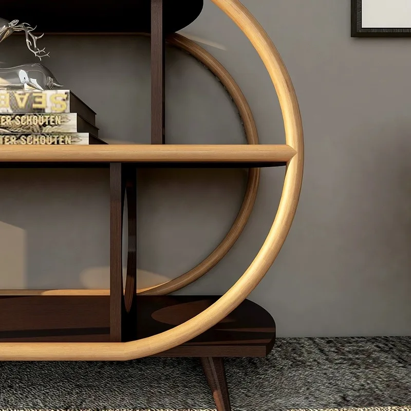 Homestay designer creative real teak rattan display of special S-shaped shelves