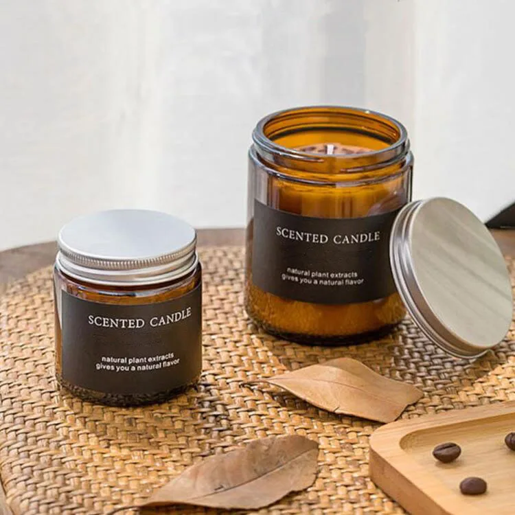 Decorative Luxury Round Glass Jars 4oz 8oz 9oz 16oz Transparent Amber Brown Clear Green Wholesale Candle Jars And Lids