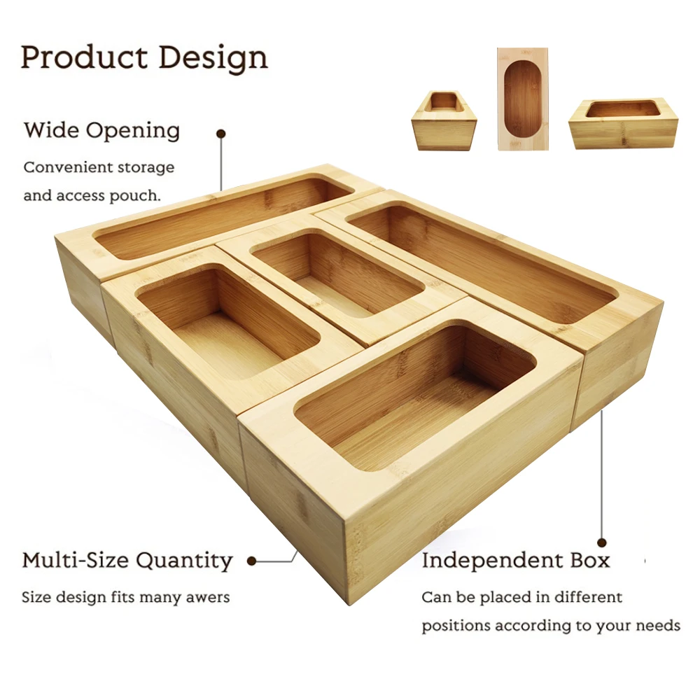 Kitchen  drawer storage It can be assembled and used Bamboo storage box five sets