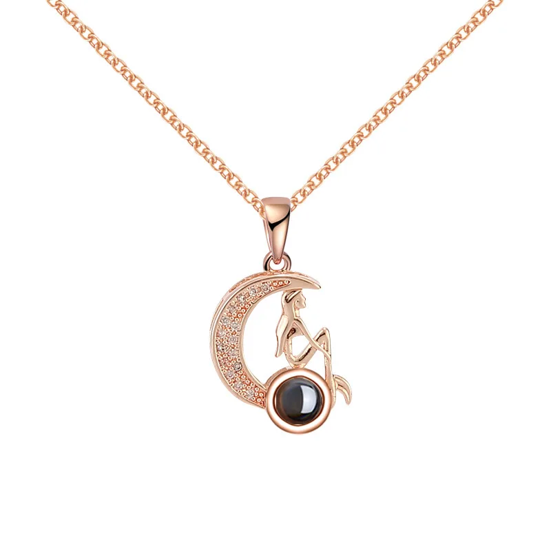 Angel Moon 100 Languages I Love You Simple and Luxury Projection Necklace Women Jewelry Best Friends Gifts