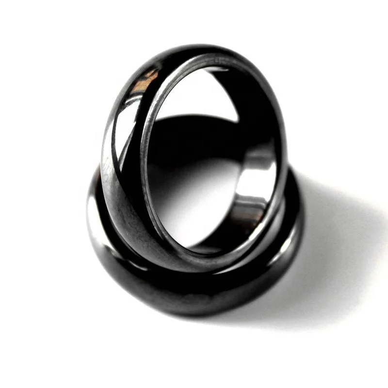 Magnetic Hematite Polished Plain Rings Factory Wholesale 6mm Black Trendy Engagement Rings for Women Unisex Rings Geometric