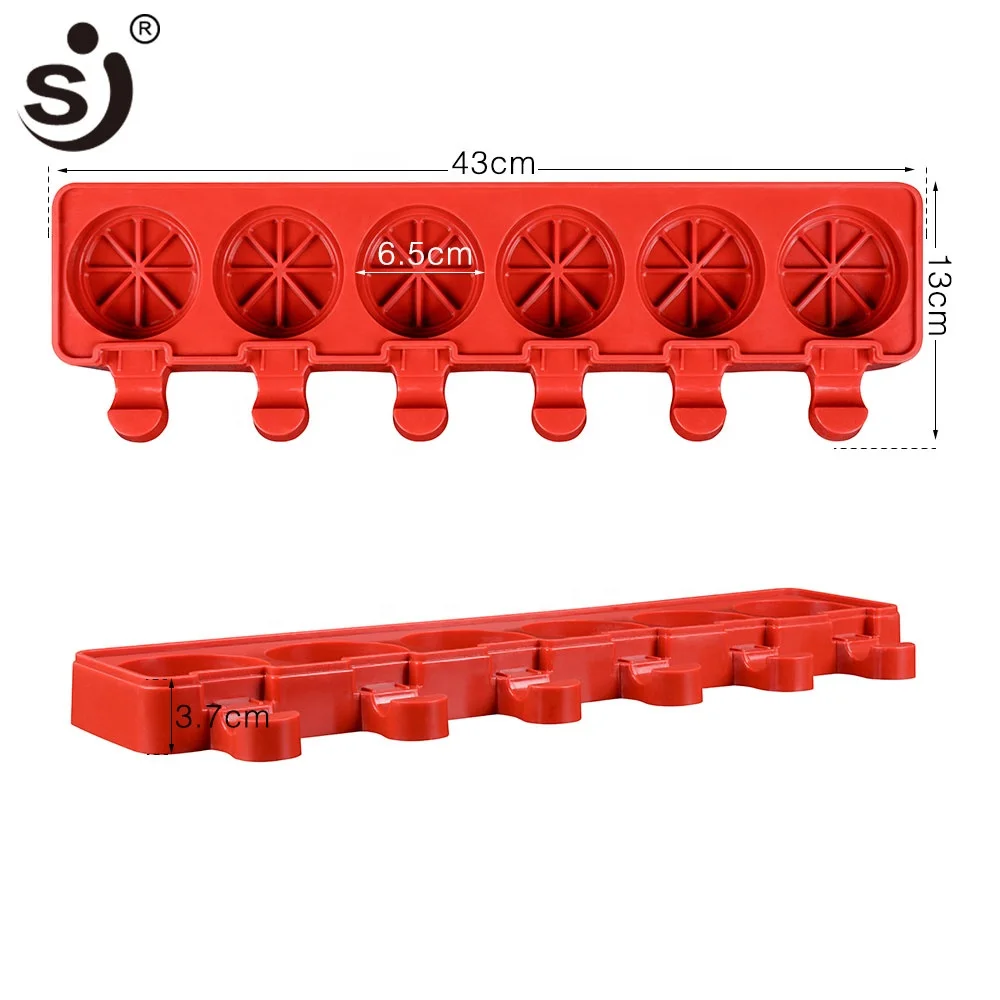 SJ 6 cavities round lemon slice pattern popsicle Ice cream silicone mold 3d kitchen DIY handmade tools
