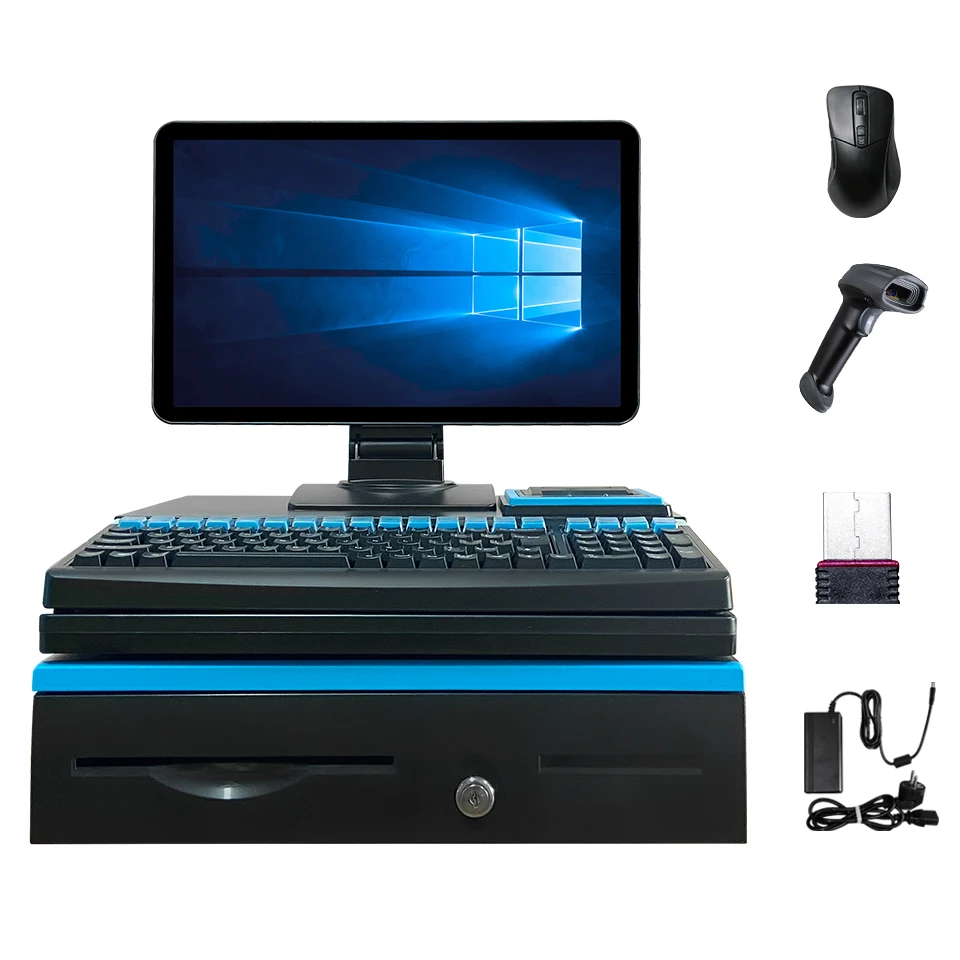 15 Inch Duel Screen POS Machine Factory Price All in One POS System with Printer  Electronic Cash Register