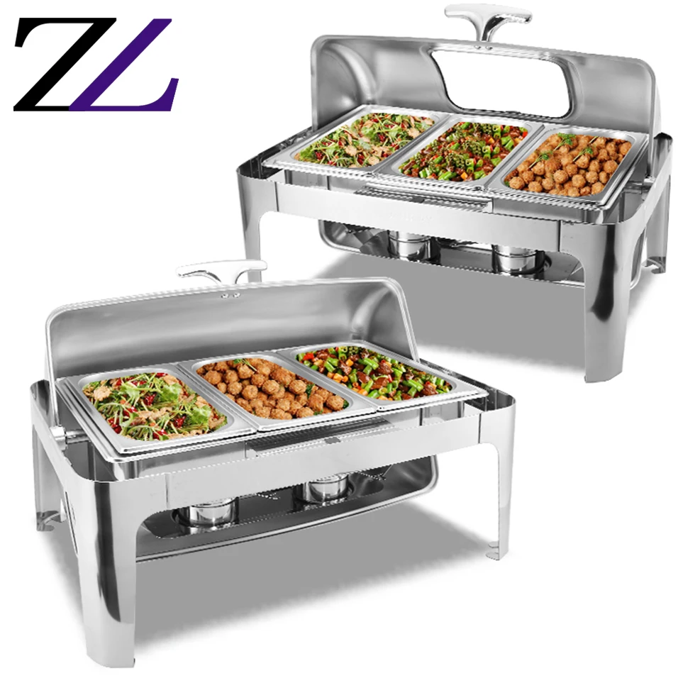 Dubai yufeh other hotel catering decorative multifunction gas stoves stainless steel serve tray base oblong hot pot for sale