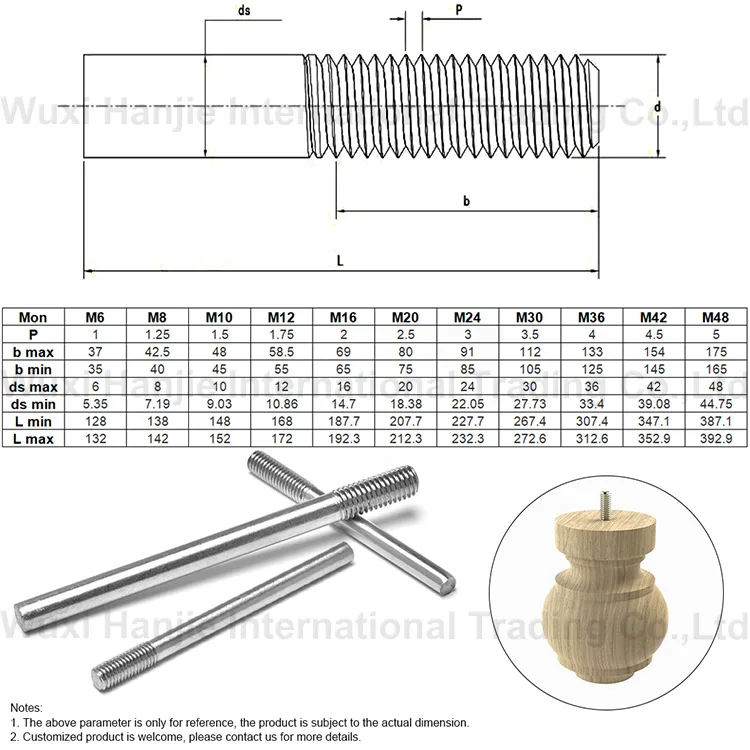 Customizable Factory Direct Suuply Stud Bolts Manufacturer Stainless Steel SS304 Single End Stud Bolts
