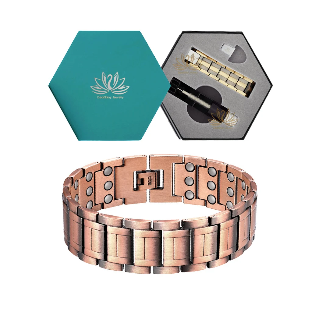 3 Rows N52 Magnets Strongest Magnetic Therapy Bracelet Energy Sizing Tool with Hexagon Gift Box Custom Manufacturer