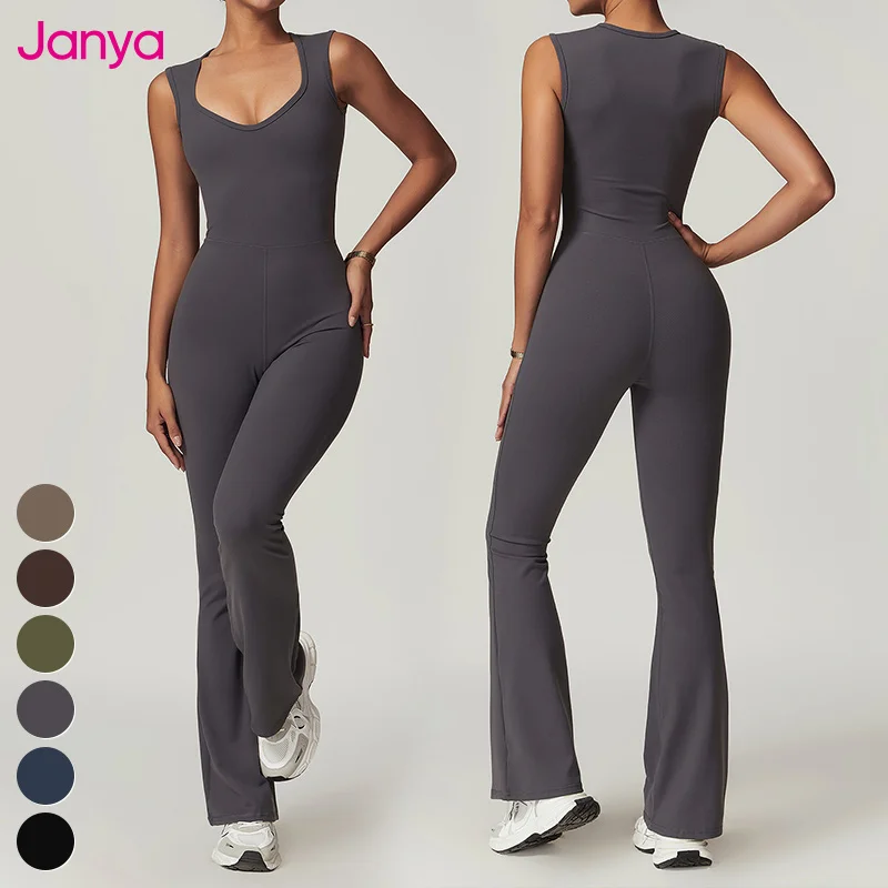 Knitting Sleeveless Sports Bodysuit Gym Fitness Workout Jumpsuits One Piece Yoga Jumpsuit Rompers For Women Without Padding