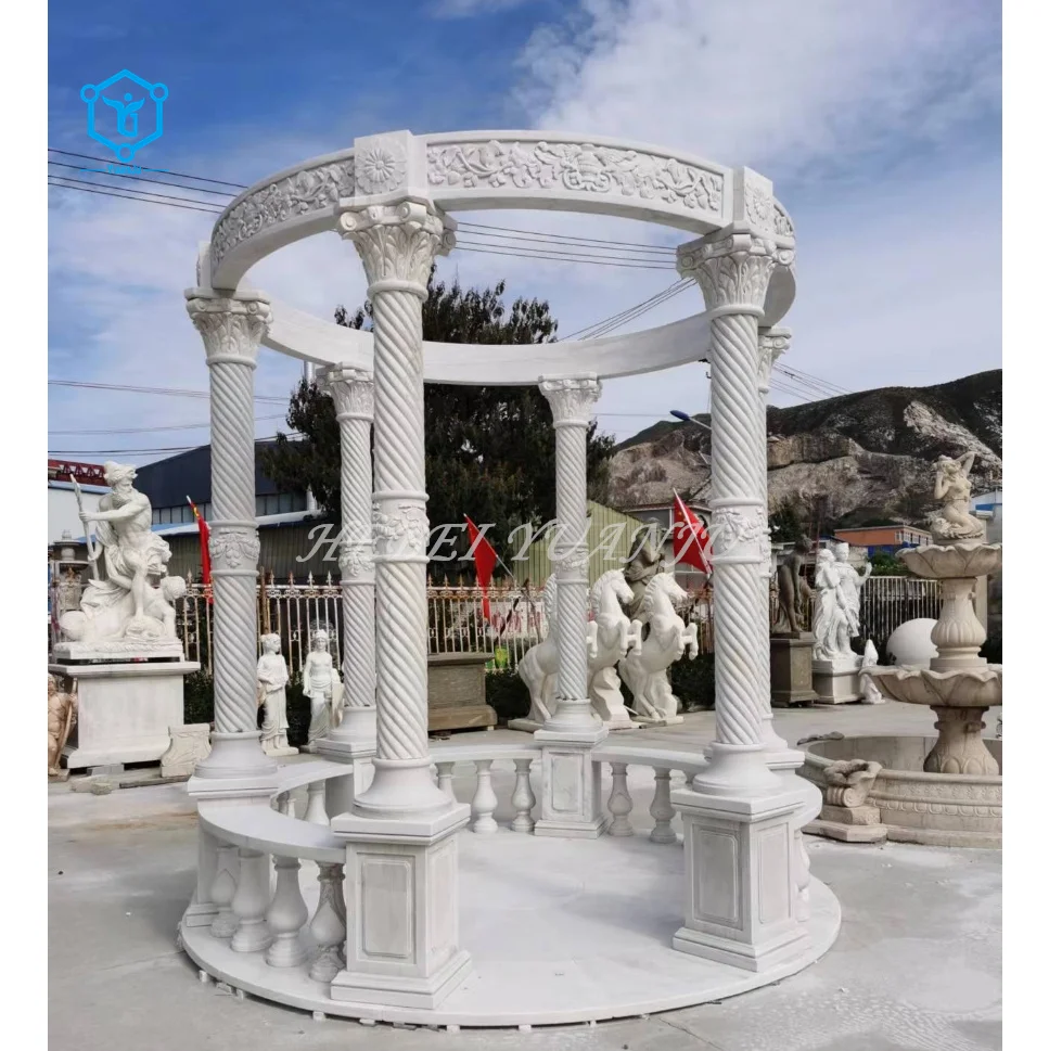 Outdoor decorative garden stone pavilion columns grey marble gazebo