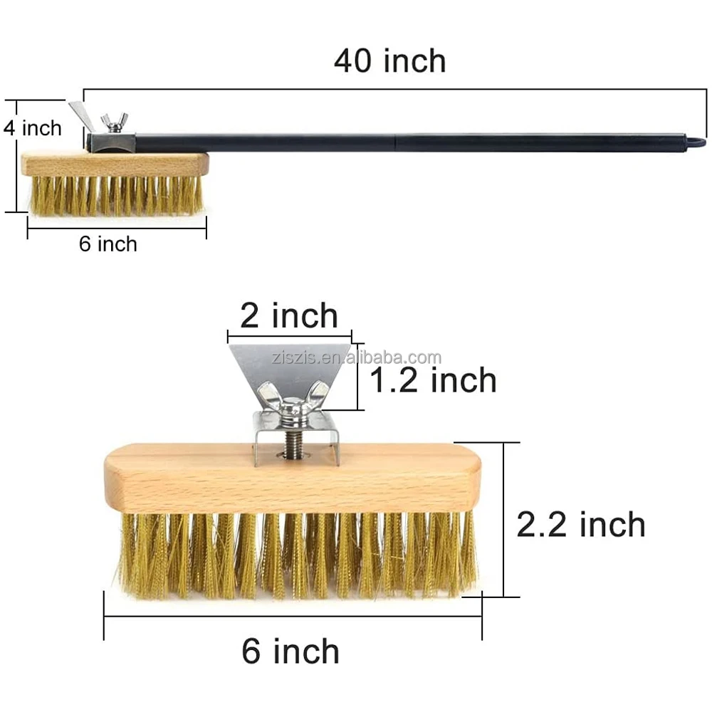 Premium Copper Wire Pizza Oven Brush For Pizza Oven Cleaning With Stainless Steel Scraper Blades And Aluminum Handle