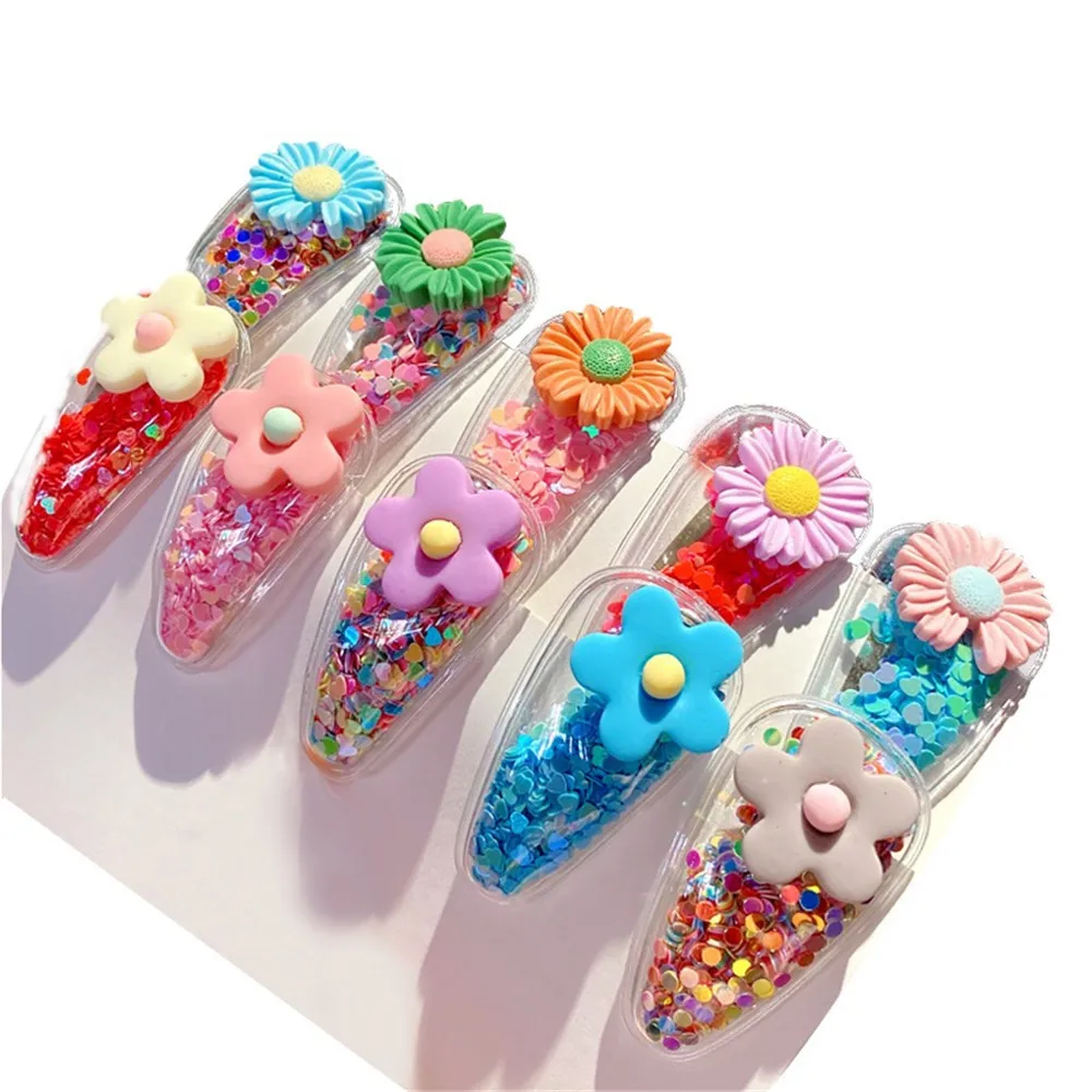 Colour Quicksand Transparent Children Hairpin Korean Version Fruits Resin Side Clip Lovely Floret BB Clips Head Ornaments