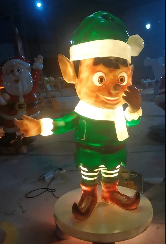 Commercial fiberglass giant large led outdoor Christmas lights life size reindeer candy cane elf display decorations