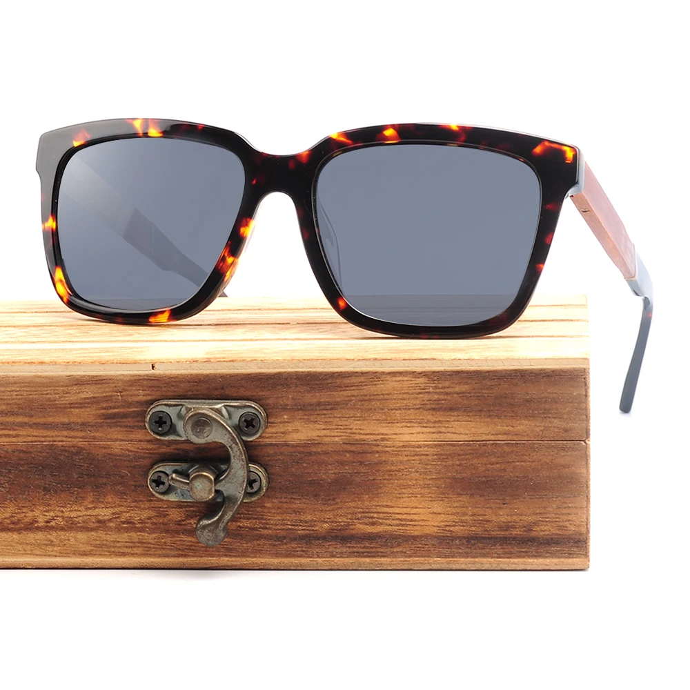 Wooden arms with acetate tips new square fashionable acetate men sunglasses
