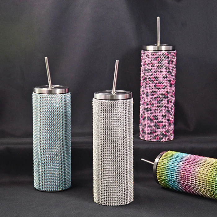 20oz Bling Tumbler Wholesale Bulk Luxury Diamond Stainless Steel Vacuum Insulated Rhinestone Skinny Tumbler Cup With Straw