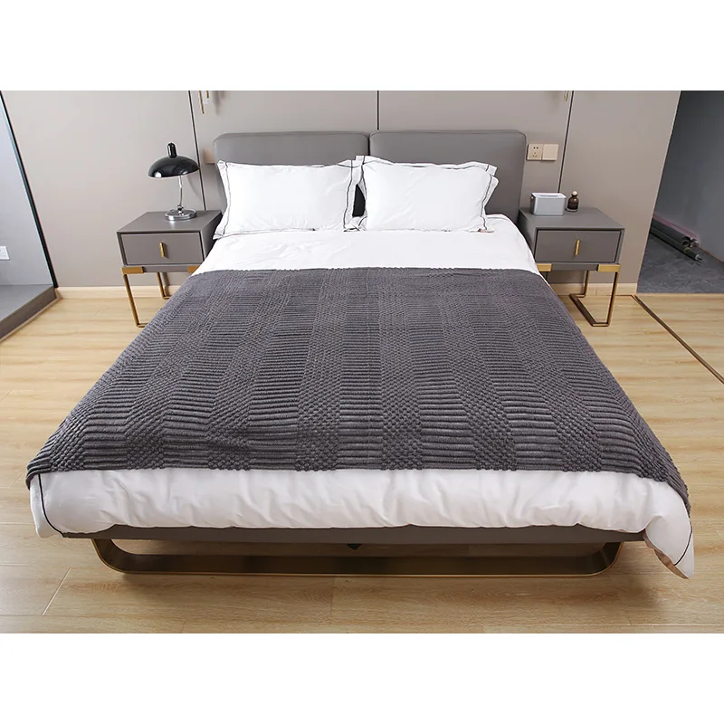 Cozy Chenille Knitted Plaid Throw Blanket Solid Color Sofa Cover Bed Towel Soft Hoodie Style for Sleep Nap Made Plush Material