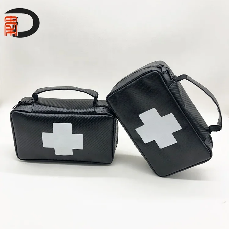 Carbon Fiber PU Leather Travel Medical Emergency Bag Emty First Aid Kit Case For Car