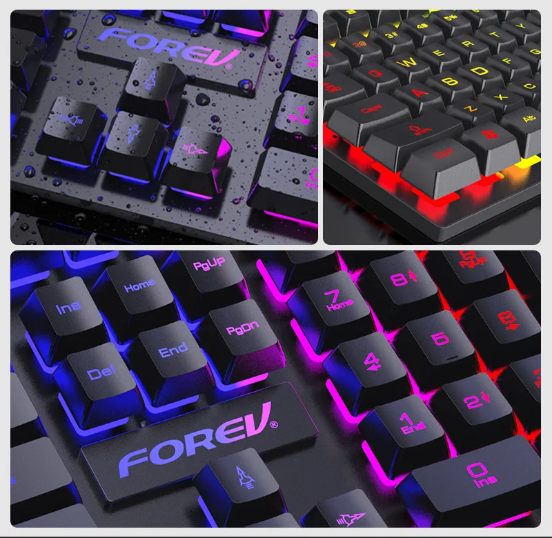 FV-Q809 Professional wired Gaming Keyboard and mouse headset four - piece RGB Backlit running horse lamp effect