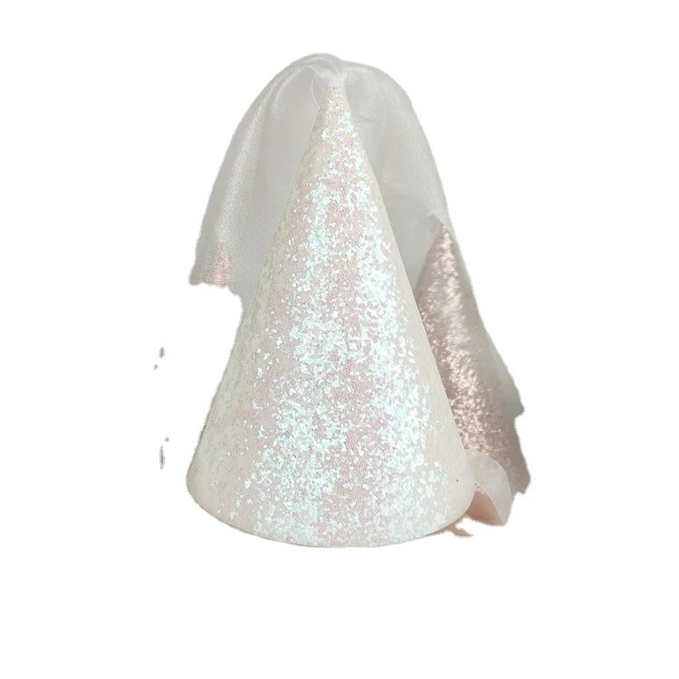 Блестящая бумажная шляпа с вуалью для вечеринки, товары для дня рождения