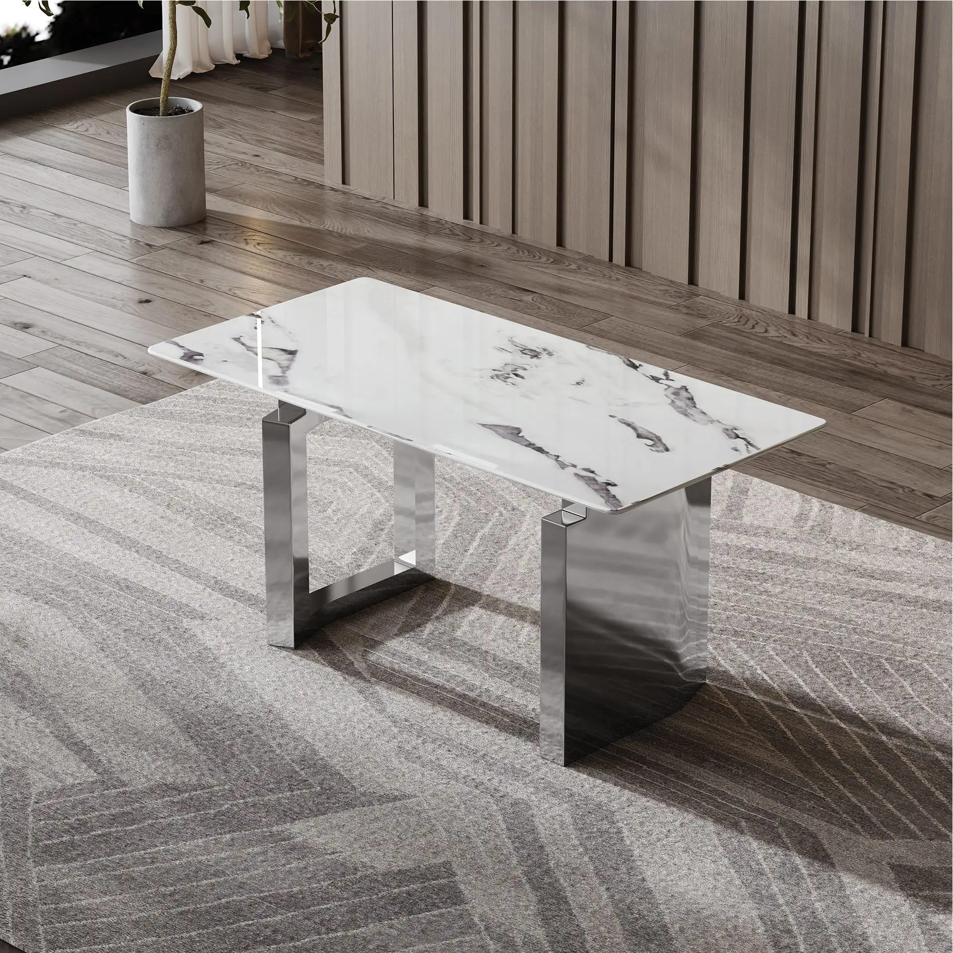 Modern High Quality Extendable Dining Table Eco-Friendly Anti-Pollution Ceramic Sintered Stone Enhances Dining Room Furniture