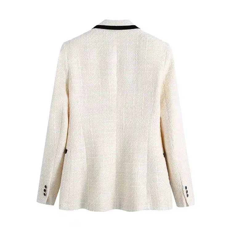 European and American autumn and winter new retro style lapel long-sleeved contrast color edge white suit jacket women