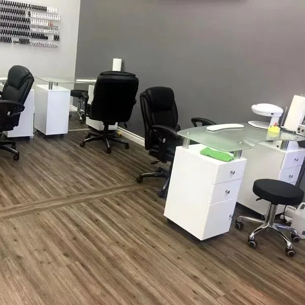 New Beauty Salon Furniture Glass Top Portable Spa White Nail Station Manicure Nail Table With Fan