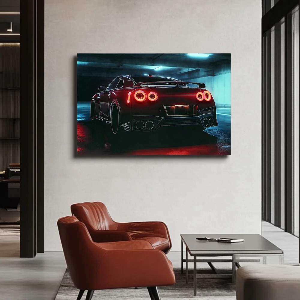 JZ Home Room Decor 3D Handmade Artwork Print Car Poster Illuminated Painting Lighted Canvas Wall Art Led-Wall-Art