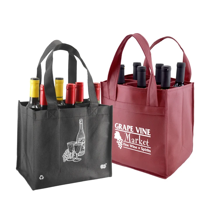 Custom printed eco friendly recycle pp fabric non woven wine shopping carry reusable grocery tote bags with