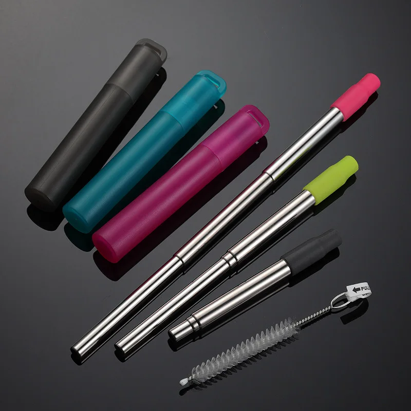 Stainless Steel Collapsible Drinking Straw Collapsible Straw with Silicone Tip