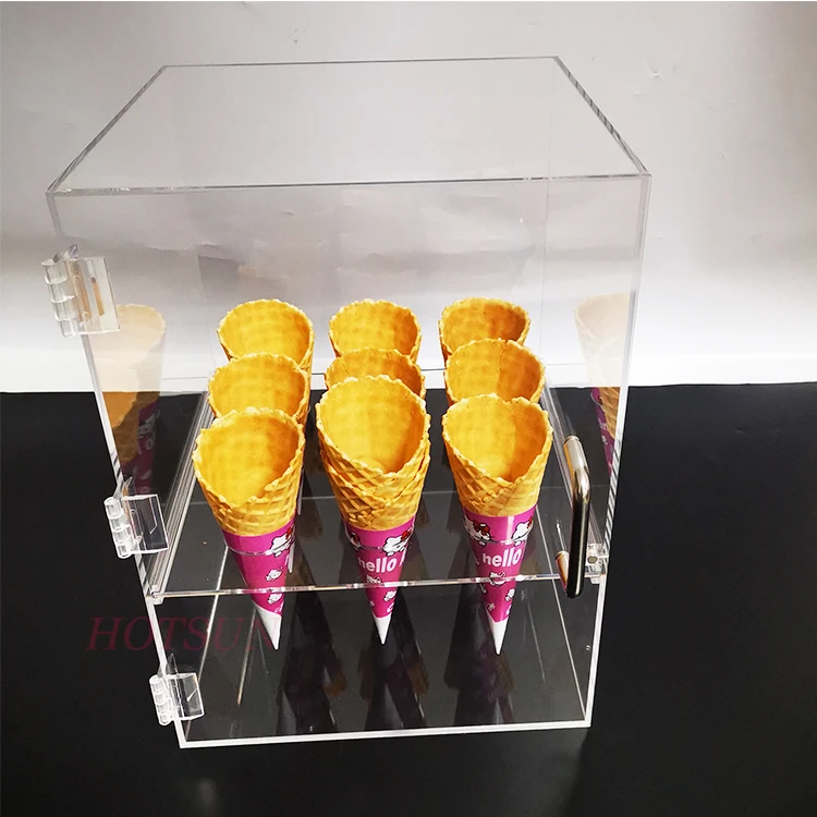 Acrylic Ice Cream Cone Display Stand Holder with Door