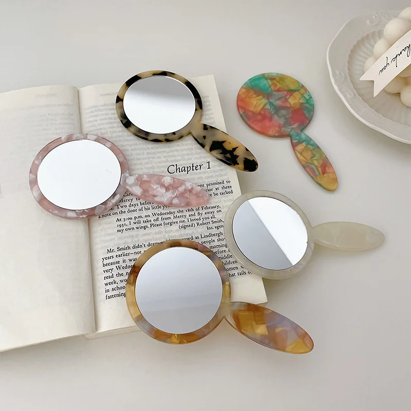 Fashion Retro Acetic Acid Geometric Mirror Lovely Handheld Cosmetic Makeup Mirror Round Beauty Pocket Mirror