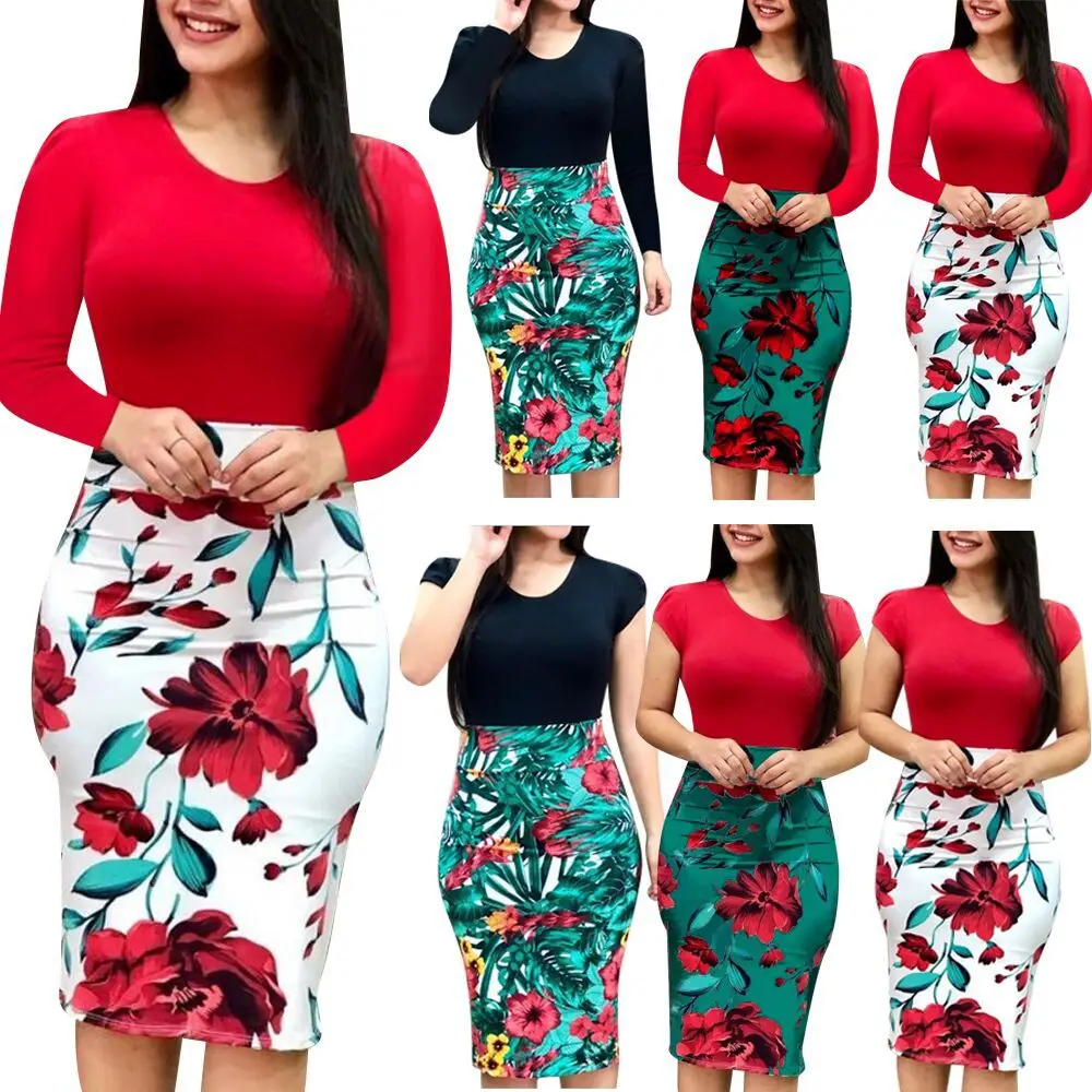 5 XL Ecowalson Ladies Long Sleeve Maxi Floral Dress  Boho Women Discount Dress Party Bodycon Dress