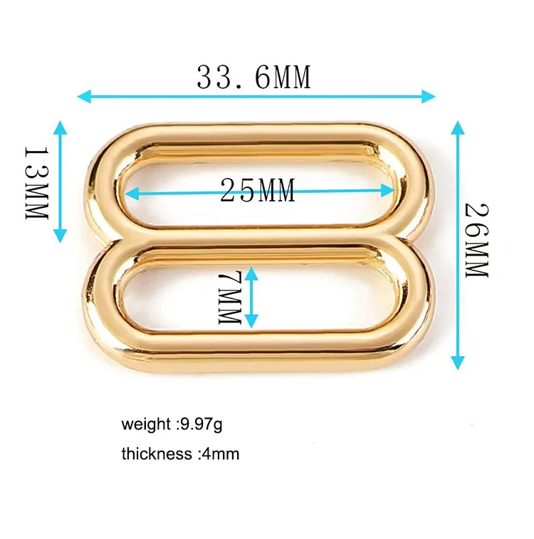 Metal High Quality Thickened Leather Bag Shoulder Strap Adjuster Belt Web Rectangle Adjust Tri-glide  Buckle Slider Loop