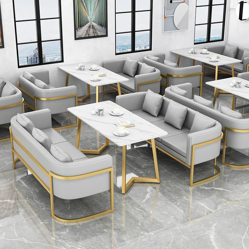 modern design commercial furniture cafe shop cafe table set Reception 1 2 3 seater leather sofa  restaurant sets