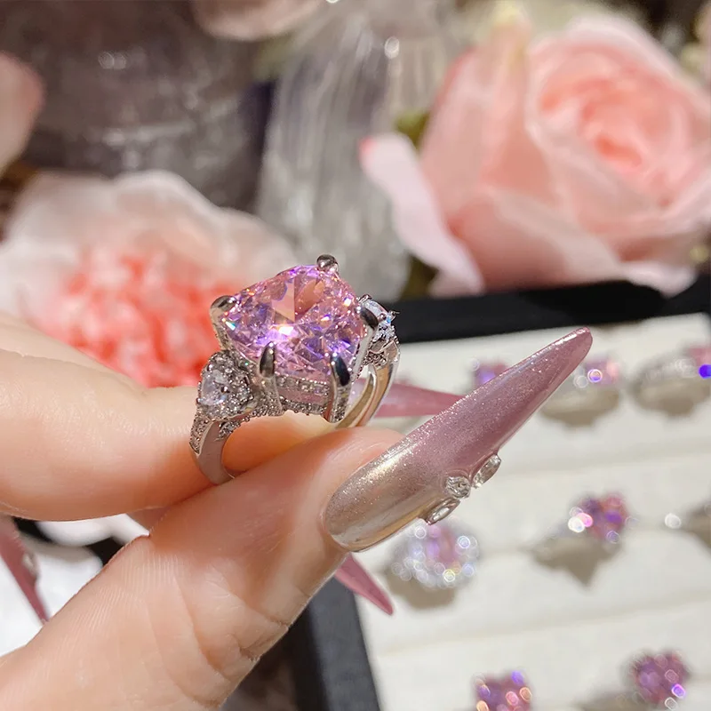 pink sapphire and diamond ring Exquisite 18K Plated Radiant Zirconia pink heart ring different design large diamond open ring