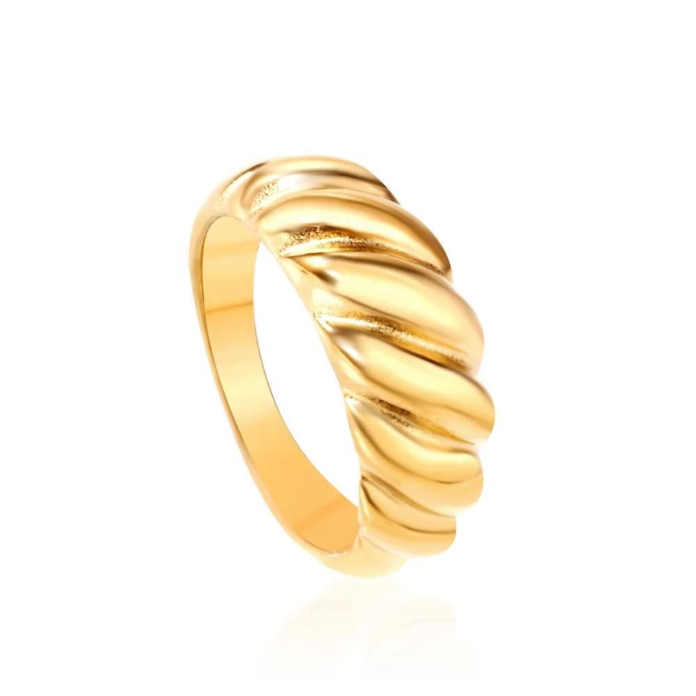 Hot Sale Trendy Simple fashionable jewelry style stainless steel Designer Chunky croissant 18K gold plated rings for Women