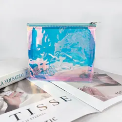 OMOI Customized PVC Laser Tote  Print Logo Magic Transparent Plastic Bag Shopping Bag Glitzy Jelly Bag