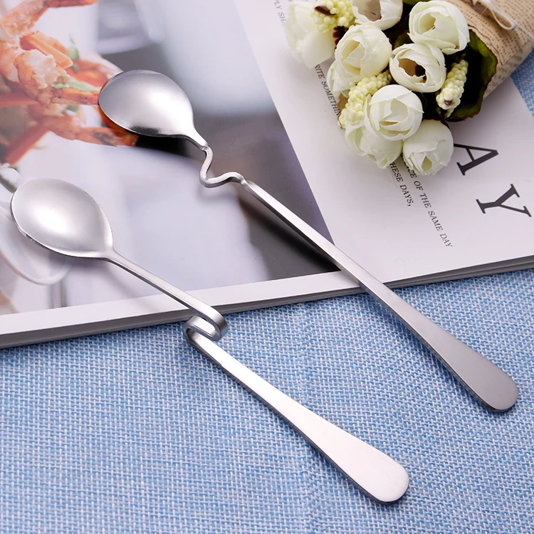 Wholesale Stainless Steel Hanging Cup bar Hotel Coffee Spoon Sugar Mini Silver Tea Spoon Bending S Shape Silver Spoon