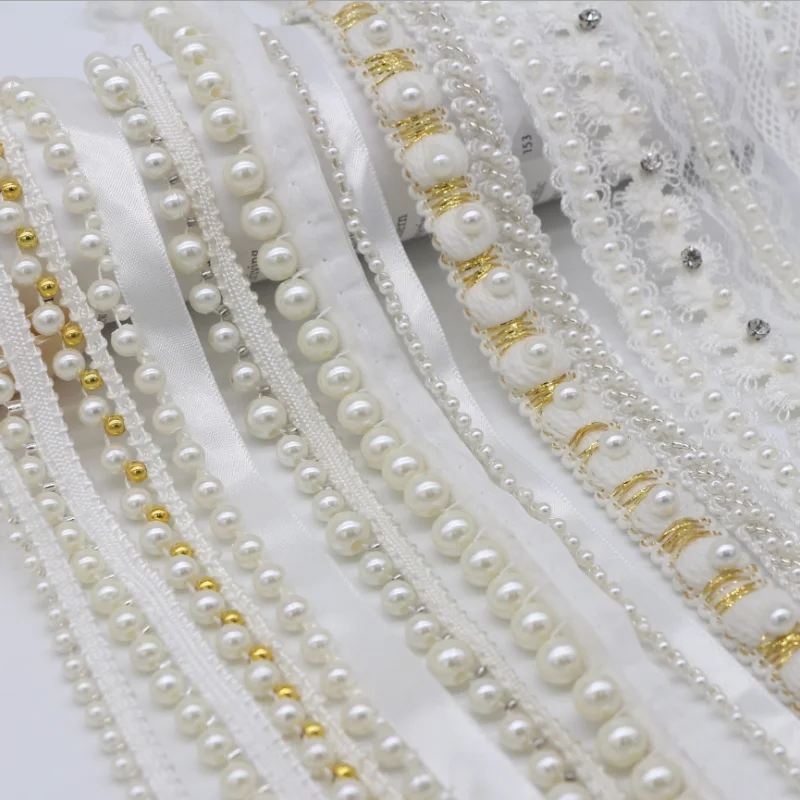 Элегантное Белое Жемчужное Кружево, индийская отделка из ткани, свадебная отделка для украшения