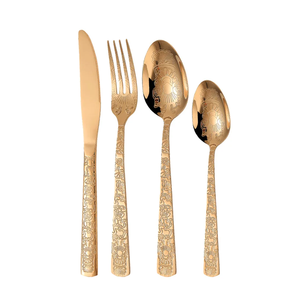 Hot Sale Gold Stainless Steel Cutlery For Wedding Gold Silverware Cutlery Set Knife Fork Spoon Set