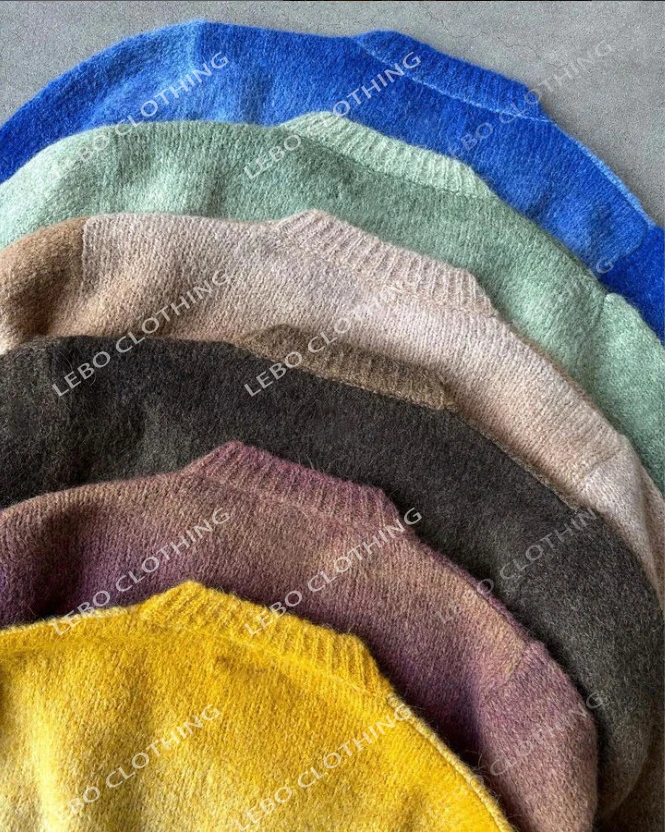 Factory wholesale oem&odm custom logo men multicolor space dyed gradient furry mohair knit sweater