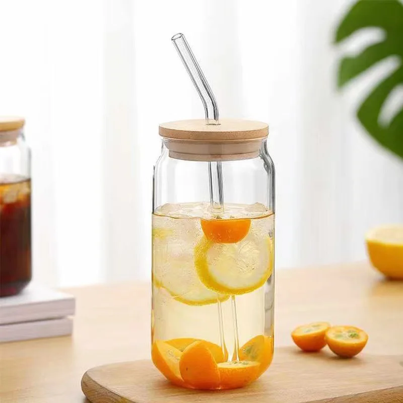Wholesale glass sippy cup with cover glass ins high borosilicate heat resistant cold drink cup Mason cup