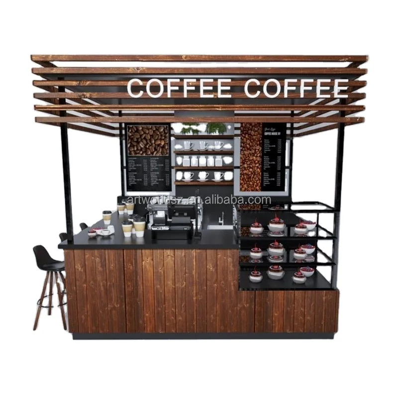 Artworld Displays Classical Coffee Kiosk Expresso Counter Design Shopping Mall Coffee Stand