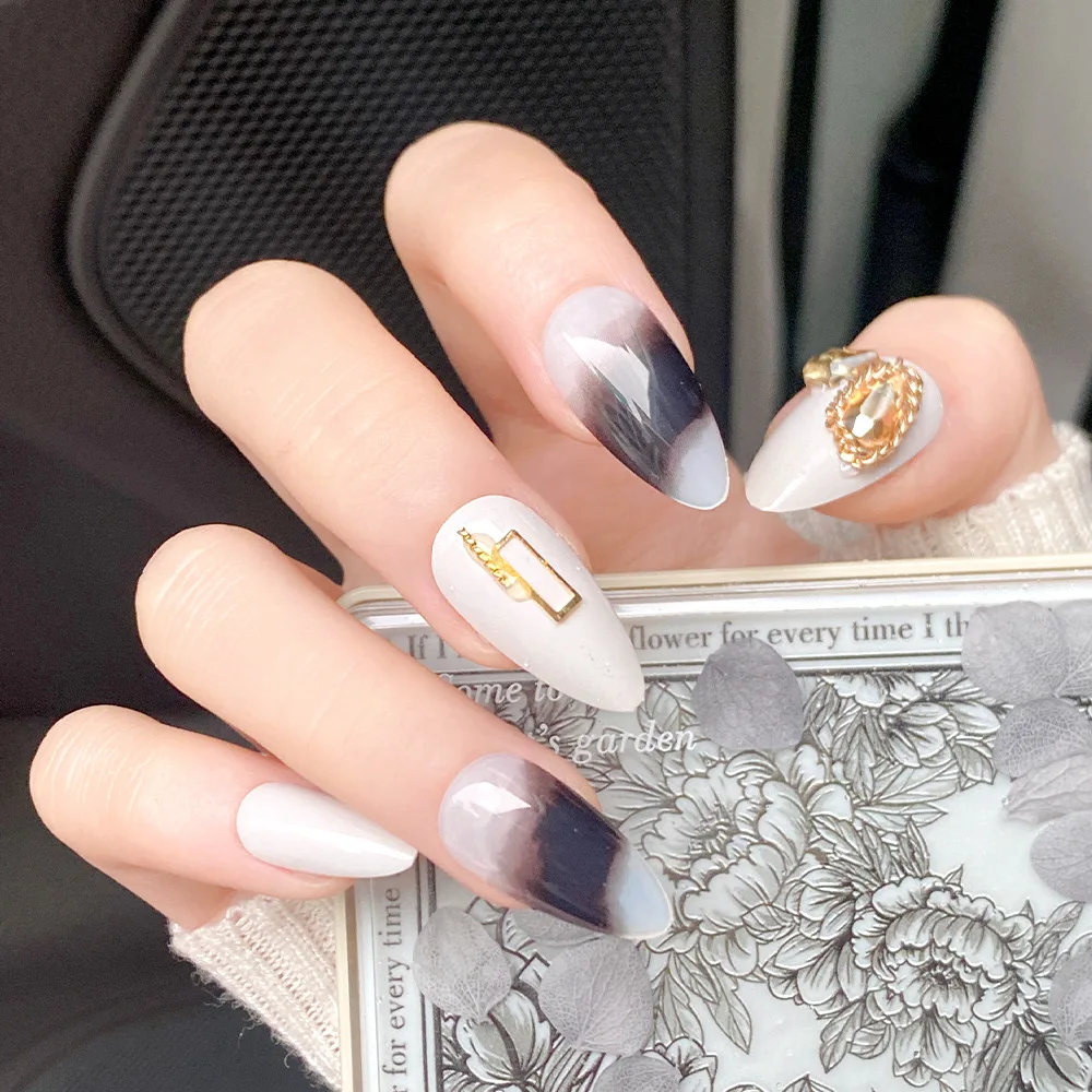 Private logo 24pcs/box New arrival long coffin press on nails waterproof fake nails with jelly glue 3D fake nails