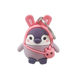 Factory Oem Purple Color Custom Design Cute 3D Pvc Penguin Keychain With Pink Hat
