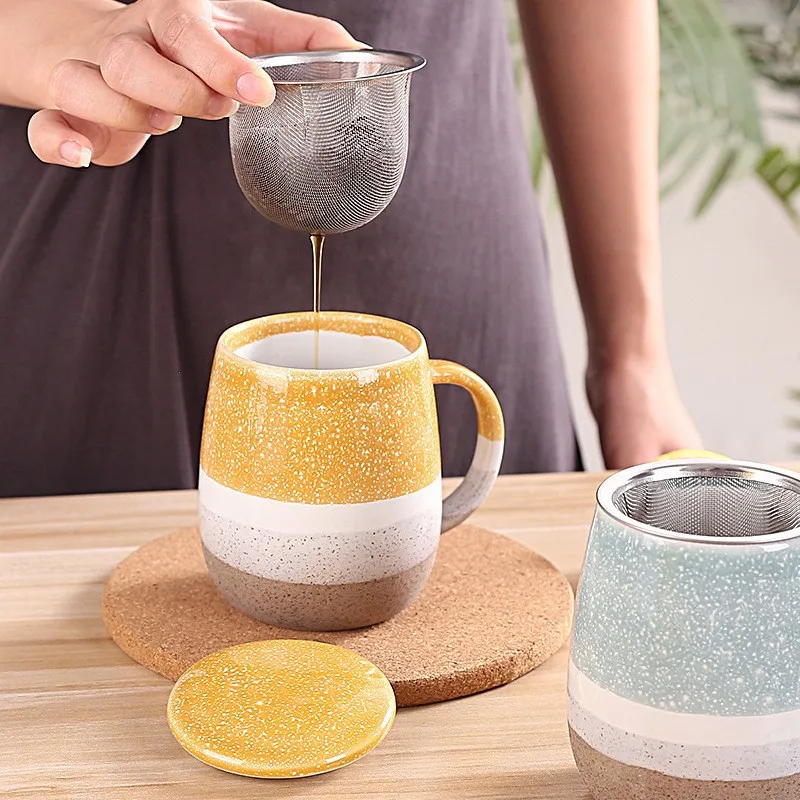 Creative Set of Tea and Water Separation Large Capacity Ceramic Mug High Value Ins with Lid