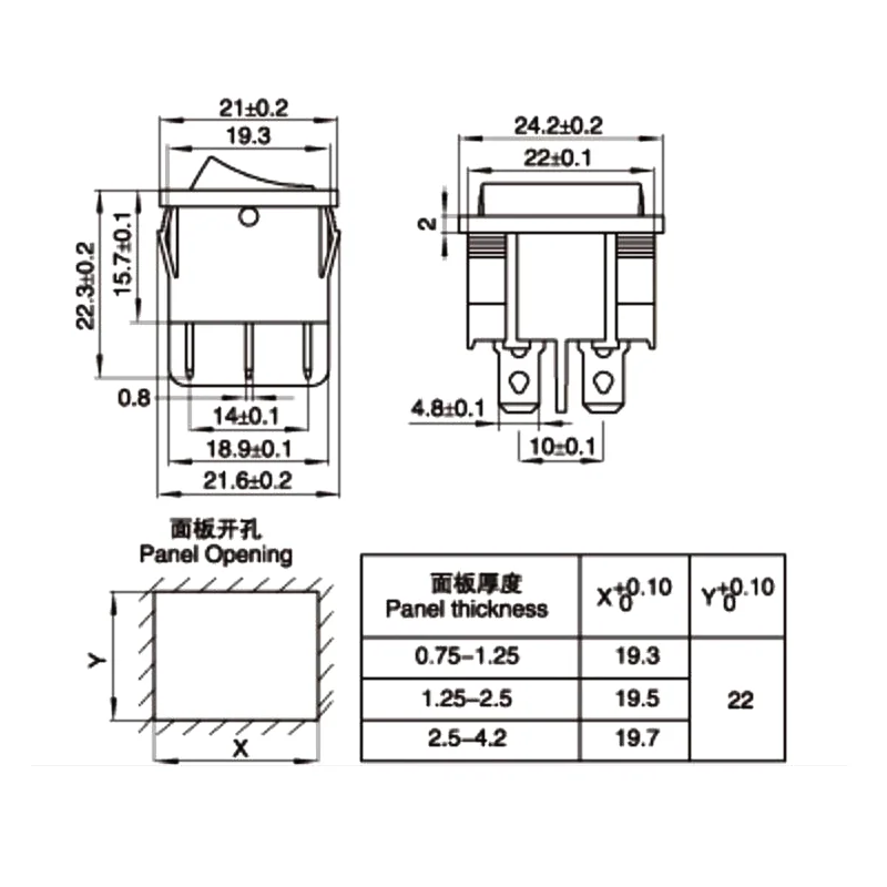 KCD1 21x24mm 6 Pin Dual Rocker Switches 21*24mm Two-Way Switch 2 Position 6A 250V 10A 125VAC ON OFF Black