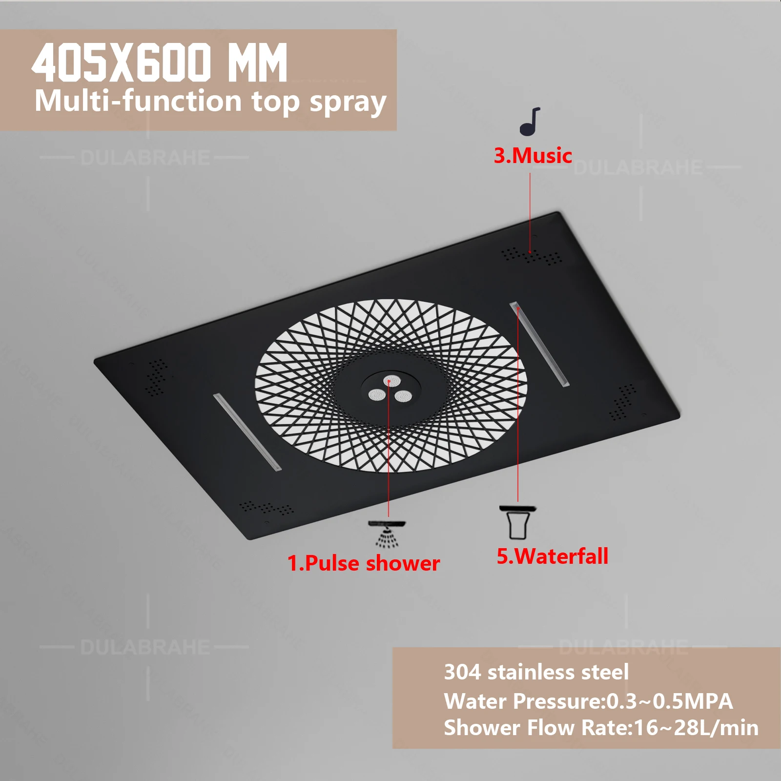 DULABRAHE 2024 NEW Bathroom LED Waterfall Shower Set 600*400mm Embed Ceiling Thermostatic Shower Faucet Set