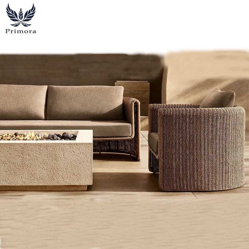 Wholesale price wicker patio lounger sofa set 2 piece low corner patio set ottoman