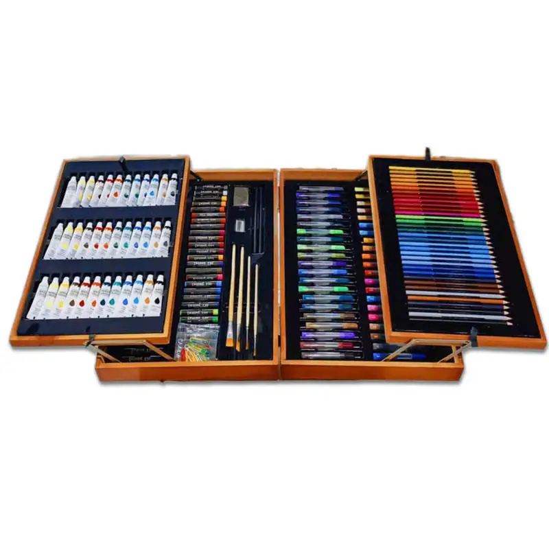 Art Art Supplier 174 Piece Super Deluxe Wooden Art Set Crafts Drawing Kit with Crayons Oil Pastels Colored Pencils for Teen