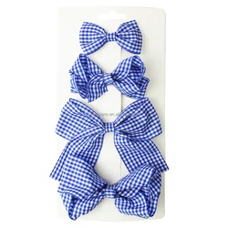 HCArtware Amazon Hot Sale Plaid Pattern Sweet Hair Bow Pastoral Style 4 Piece Suit Girls Hair Clips Country Style Kids Hair Bow