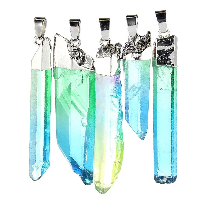 Natural Gem Stones Clear Crystal Necklaces & Pendants Reiki Healing Irregular White Yellow Purple Pink Quartz Pendulum